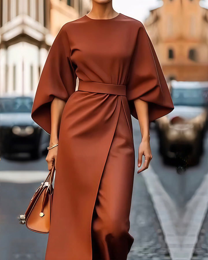 Carla Dress With Elegant Sleeves And Belt