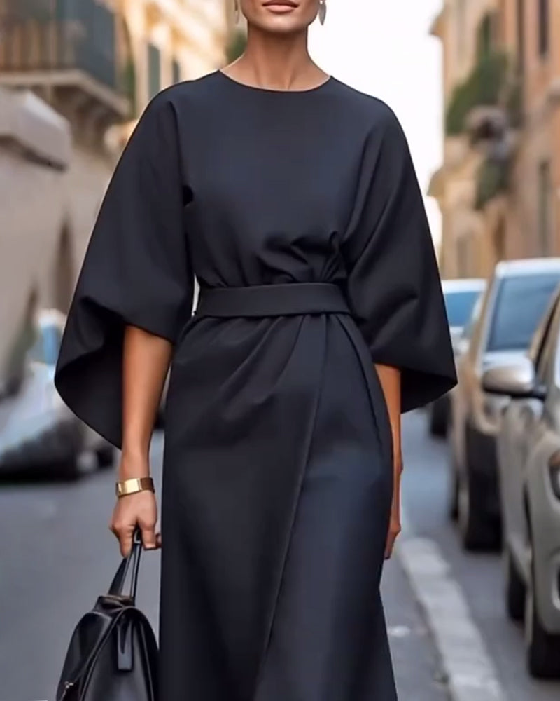 Carla Dress With Elegant Sleeves And Belt